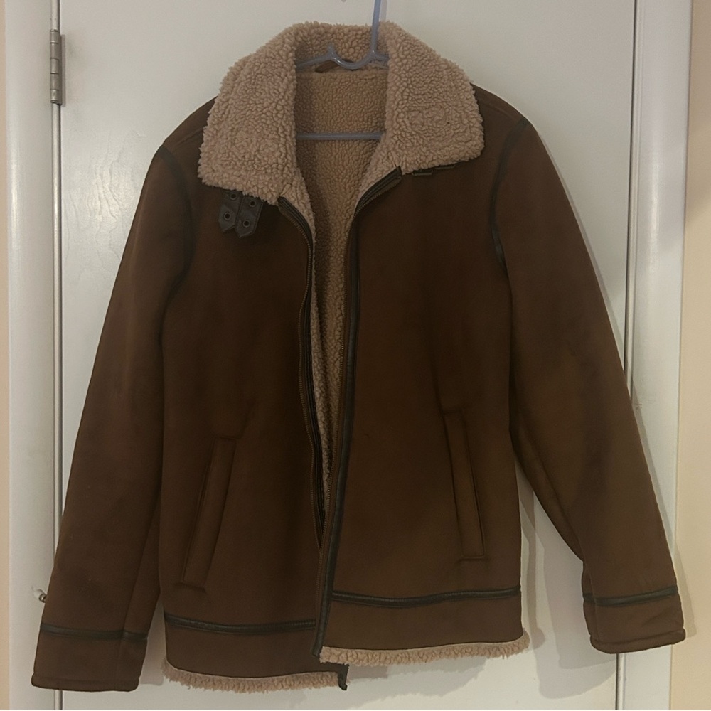Brown Leather & Faux Shearling Jacket